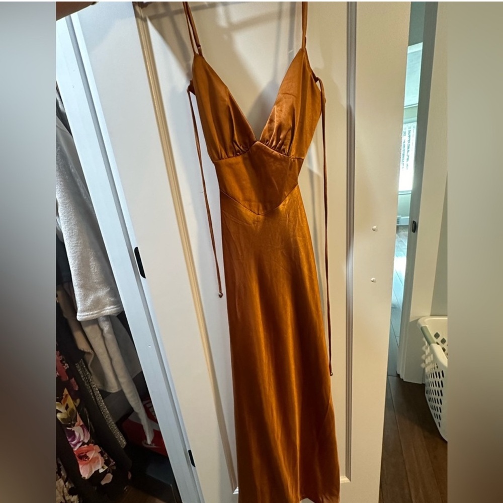 Elegant Rust Orange Satin Dress